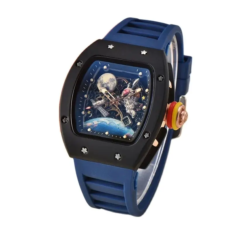 New Wine Barrel Super luminous hollow Richard Watch High Quality Silicone Chronograph Solo Lunar Astronaut Watch