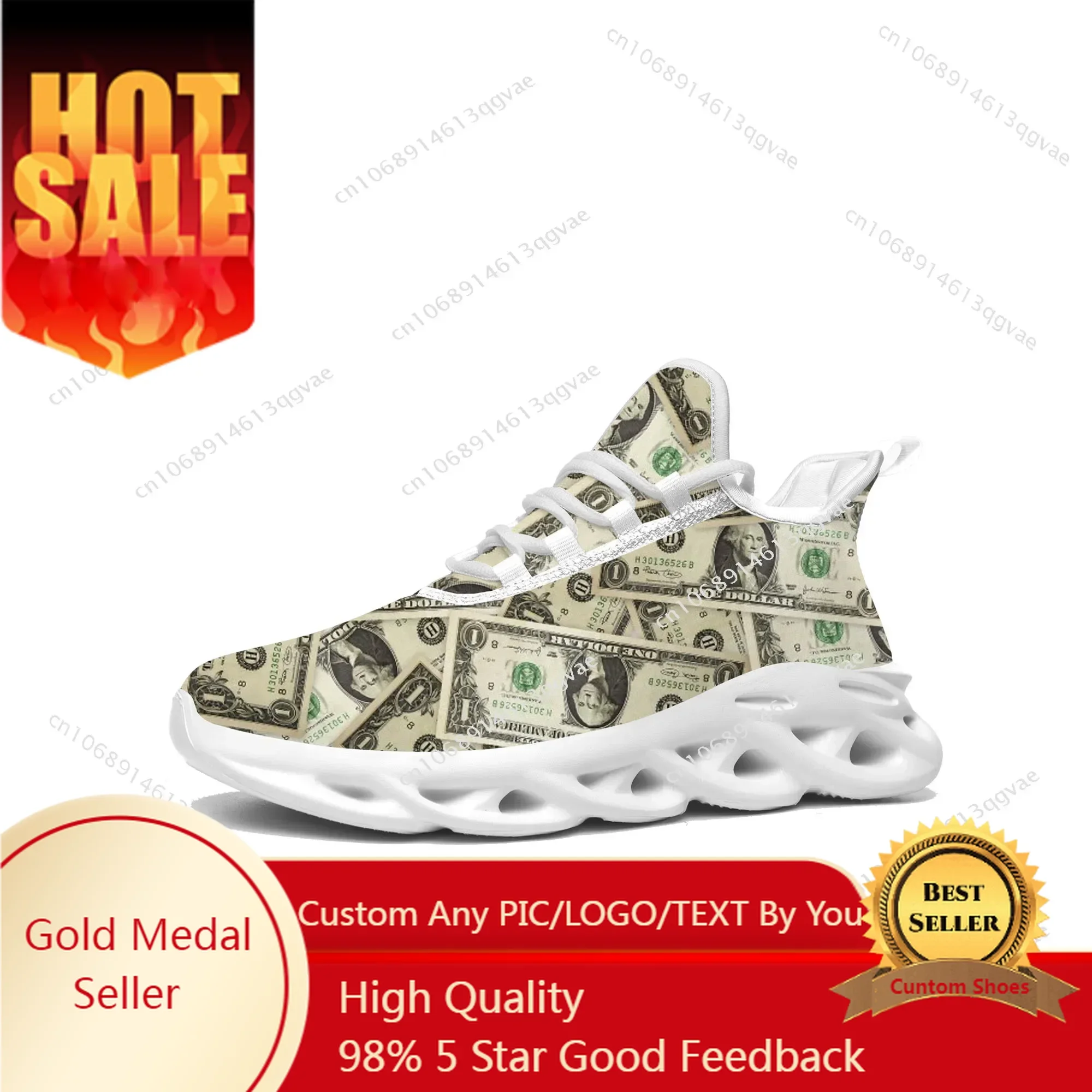 

Dollar Printed Flats Sneakers Mens Womens Pop Sports Running High Quality Sneaker Lace Up Mesh Footwear Tailor-made Shoe White