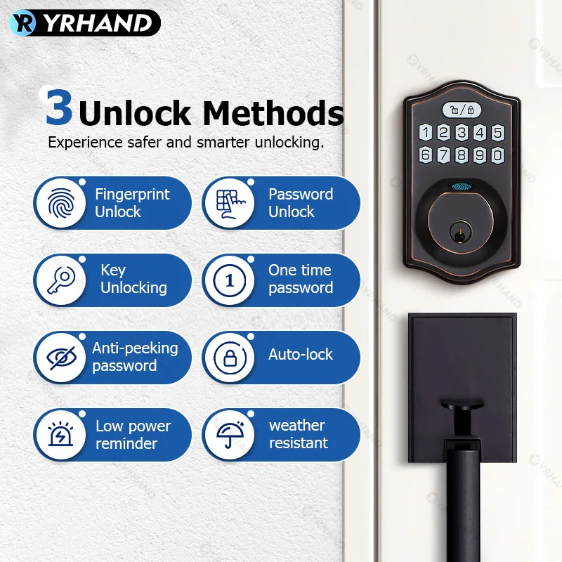 Easy Installation Biometric Fingerprint Lock Keyless Entry Door Lock Electronic Keypad Deadbolt with Keys Anti Peek Password