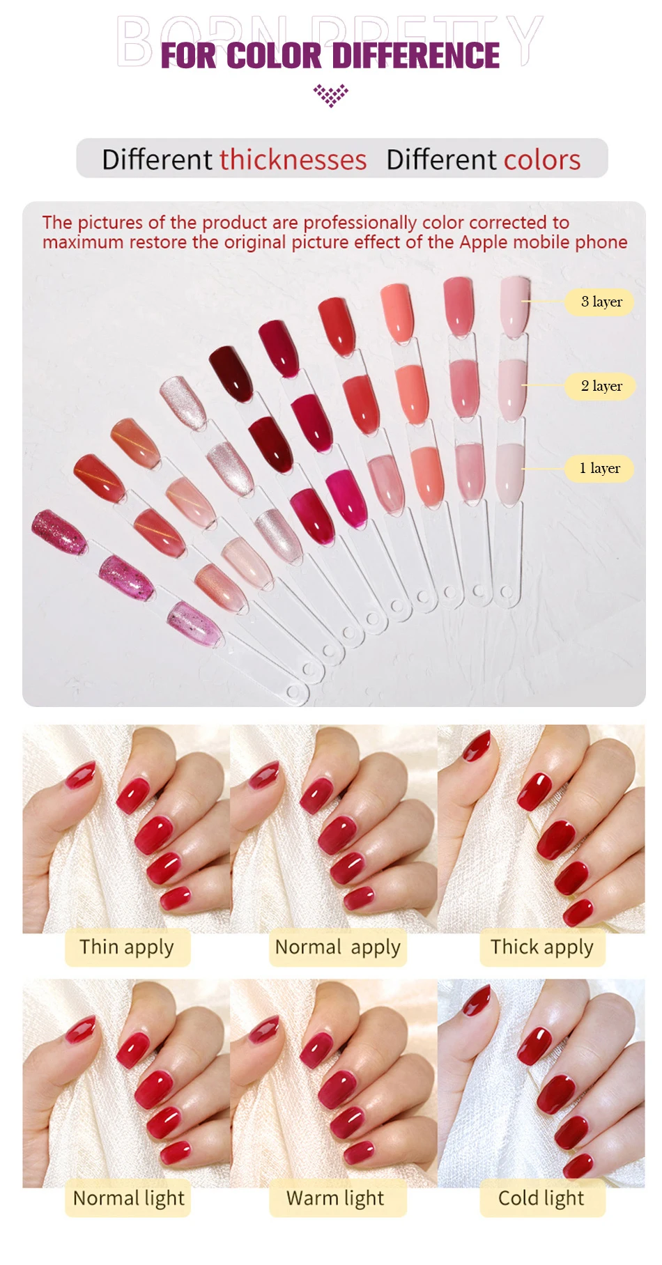 BORN PRETTY 10 ml ANCORA Red Series Gel-Nagellack Winter Dunkelrot Glitzer Nail Art Lack Semi Permanent Soak Off UV LED Gel – Detail 10