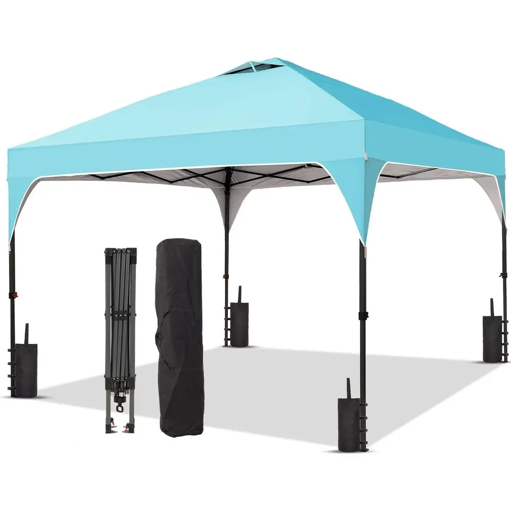 

8x8 FT Pop Up Canopy Tent 1‑Button Push Design With 4 Sandbags Instant Outdoor Gazebo Shelter Cyan Blue