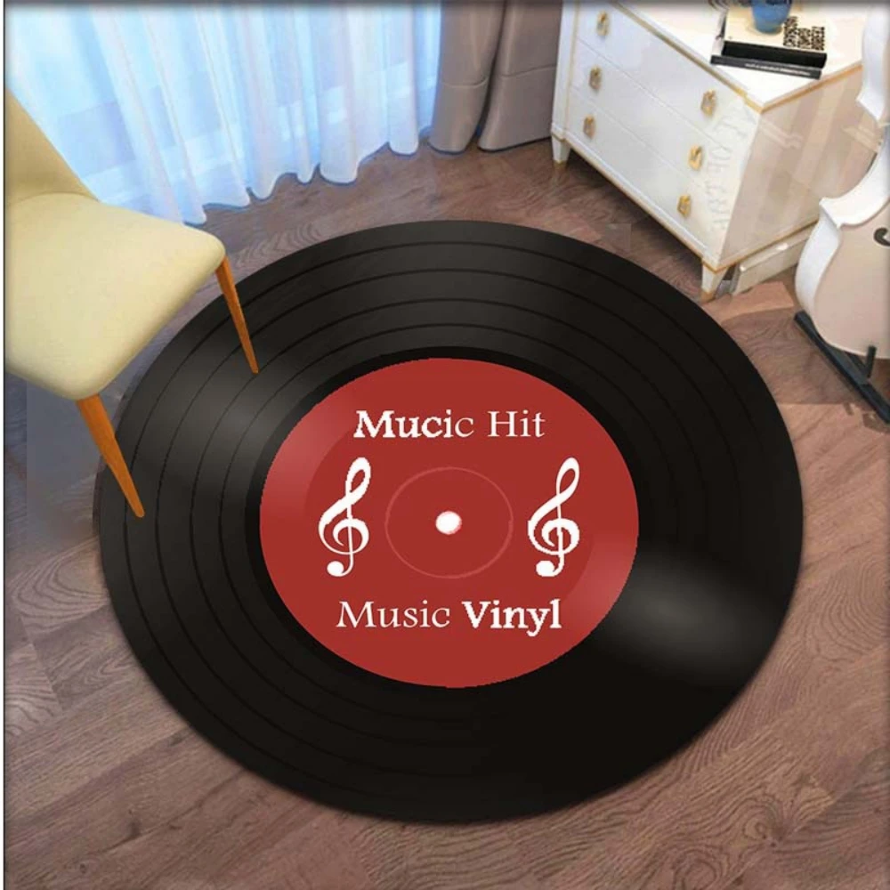 Classical Music Vinyl Record Round Rug Retro Circle Carpet for Living Room Chair Area Childrens Play Crawling Mat Non Slip Soft