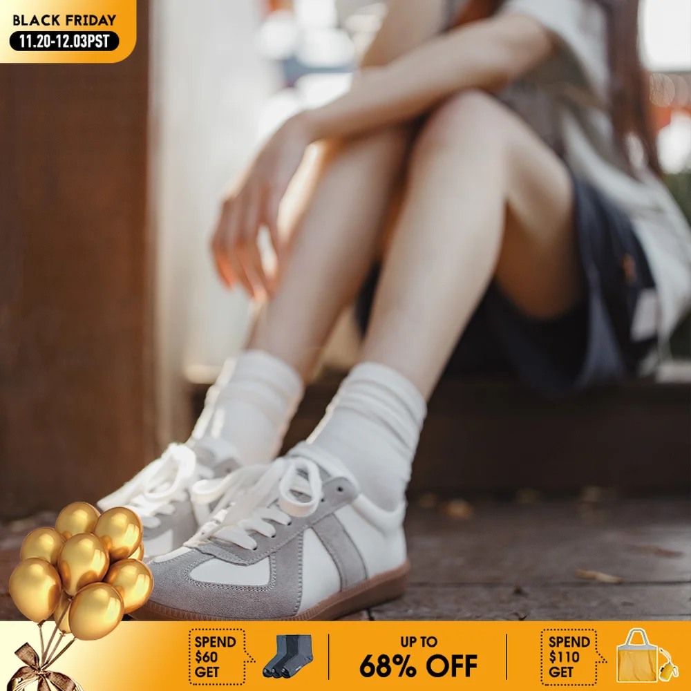 

Maden Women's Vintage Spliced German Trainer Shoes Casual Lace-up Split Suede Skate Shoes for Spring and Fall Versatile Sneakers