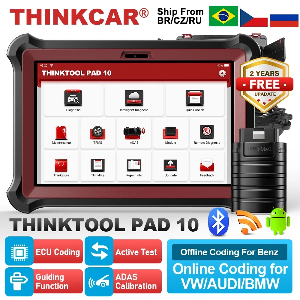 THINKCAR THINKTOOL PAD 10 OBD2 Automotive Scanner All System IMMO 34 Reset Bi-directional ECU Coding OBD 2 Car Diagnostic Tools