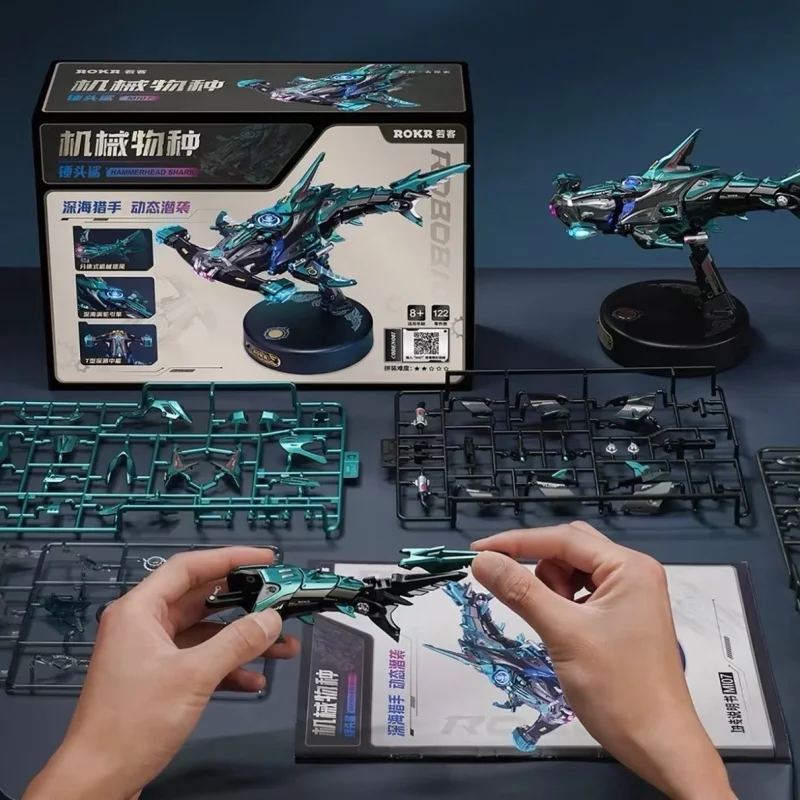 Rokr Hammerhead Shark 3d Puzzle Mechanical Species Cyberpunk Diy Handmade Assembly Toy Mecha Model Birthday Gift For Boys view 6