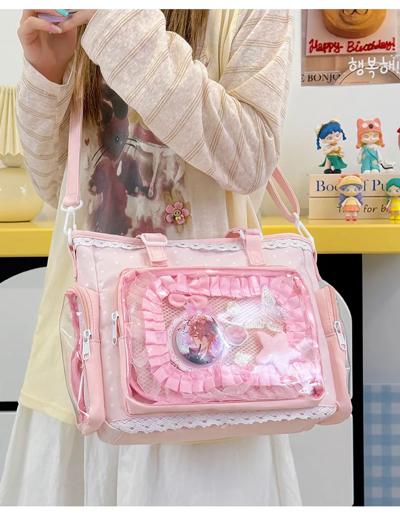 Neue Kawaii Leichte Umhängetasche Anime Transparente Ita-Tasche Damen Schulter-Crossbody-Tasche Modische Polka-Dot-Schleifen-Tragetasche – Detail 17