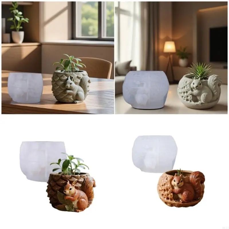 Squirrel Shaped Silicone Planter Mold Flowerpot Molds for Crafts Resin Cup Jewelry Holder Flexible and Reusable 964A