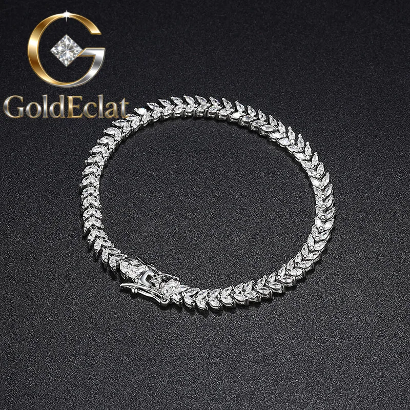 

Браслет GoldEclat Luxury из цельной платины PT950 с бриллиантами «лошадиный глаз» и муассанитом «пшеничное колосок» для женщин, нишевый дизайн в стиле INS