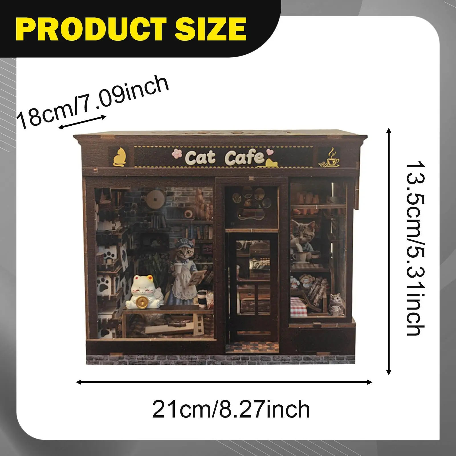 

Миниатюрная модель кафе: деревянный 3D-пазл-конструктор «Кошачье кафе» (DIY), подставка для книг, украшение для дома и рабочего стола
