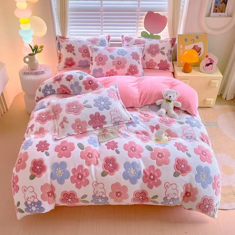 

1pc Winter Duvet Cover Queen/King Size Cartoon Style Fluffy Coral Fleece 이불커버 Thick Warm dekbedovertrek 240x220