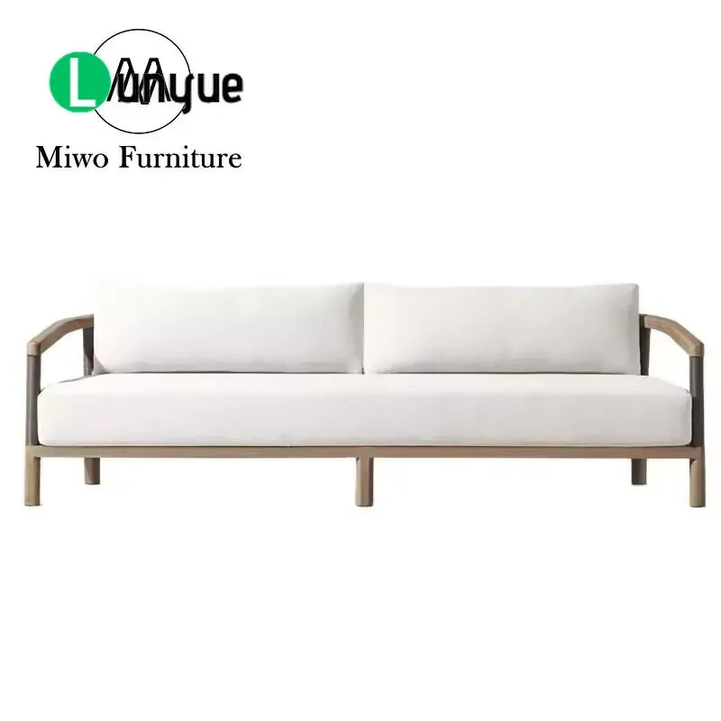 Modern Industrial Wicker Sofa Set with Solid Teak Table Outdoor Garden Furniture for Villa Terrace Patio Durable Weaving