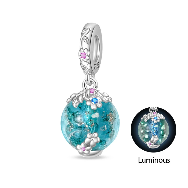 Original Charms Silver Beads Glowing Planet Pendant