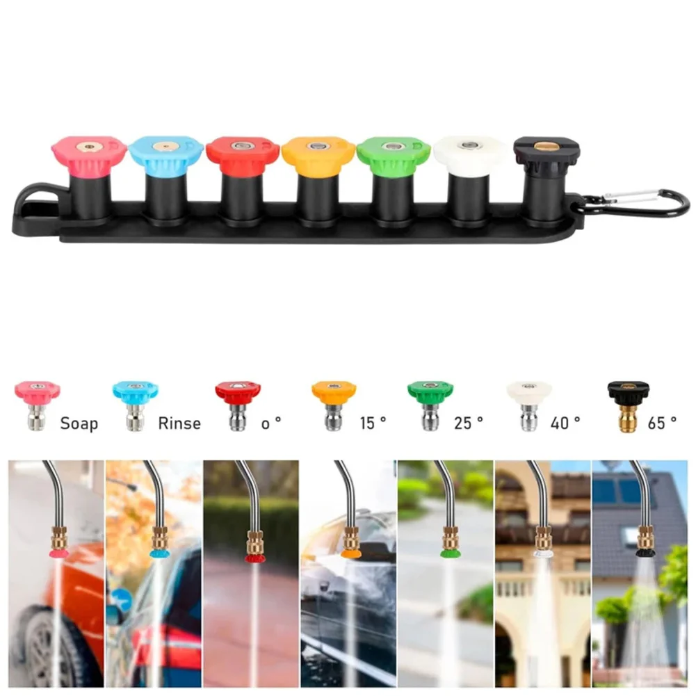 

7 Function High Pressure Washer Nozzle Set with Quick Connect and Efficient Storage Rack for All Cleaning Tasks