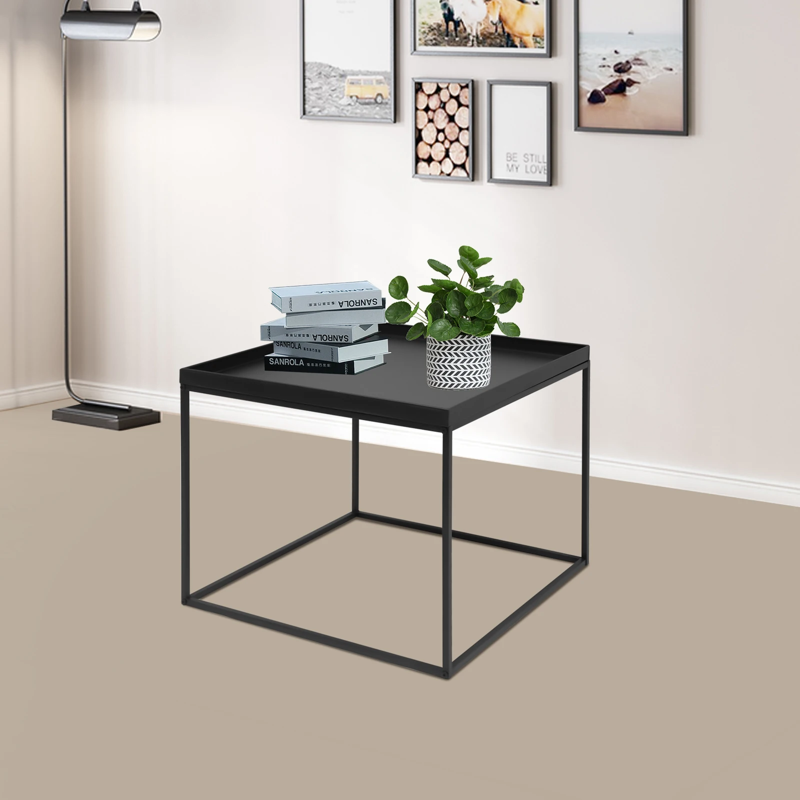 Metal End Table, Sofa Table Small Square Side Tables, Anti-Rust and Waterproof Outdoor & Indoor Snack Table, Accent Coffee Table