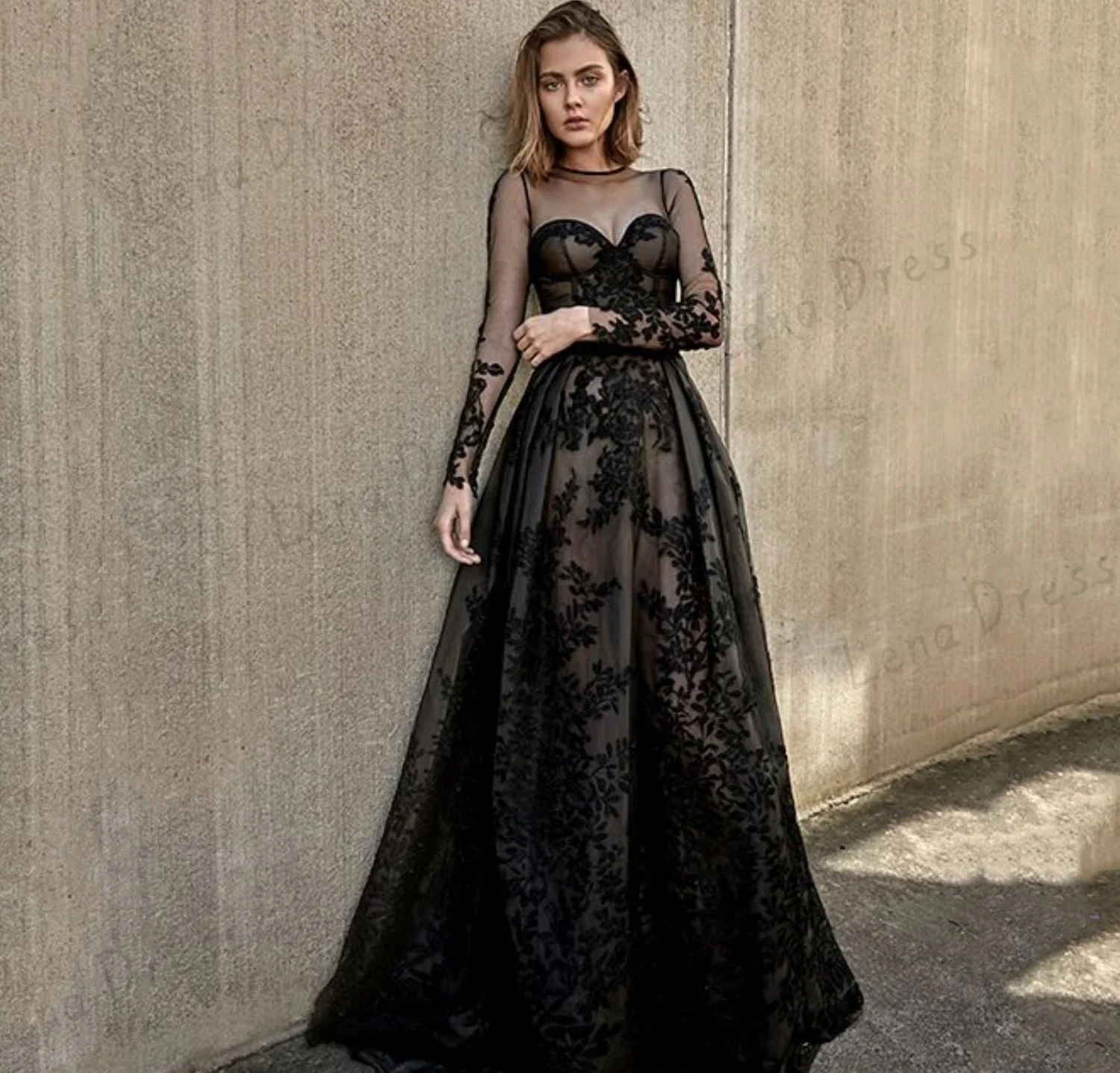 

Lena-Black Luxurious Women's Evening Dresses for Prom Line A Prom Dress 2024 Applique Bridesmaid Dress Woman Lace Sexy Luxury