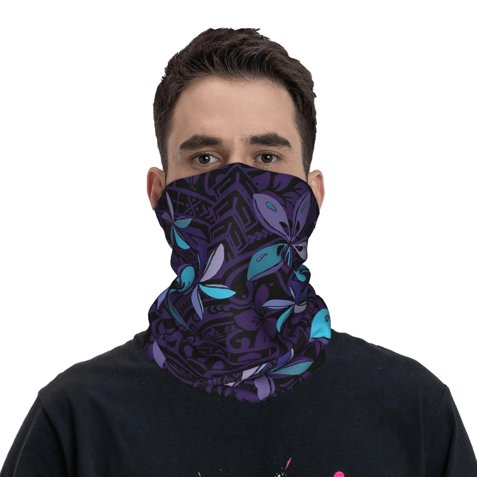 Hawaiian Purple Samoan Tiare Tribal Jungle Print Bandana Neck Gaiter Printed Wrap Mask Scarf  Headband Running Unisex Adult