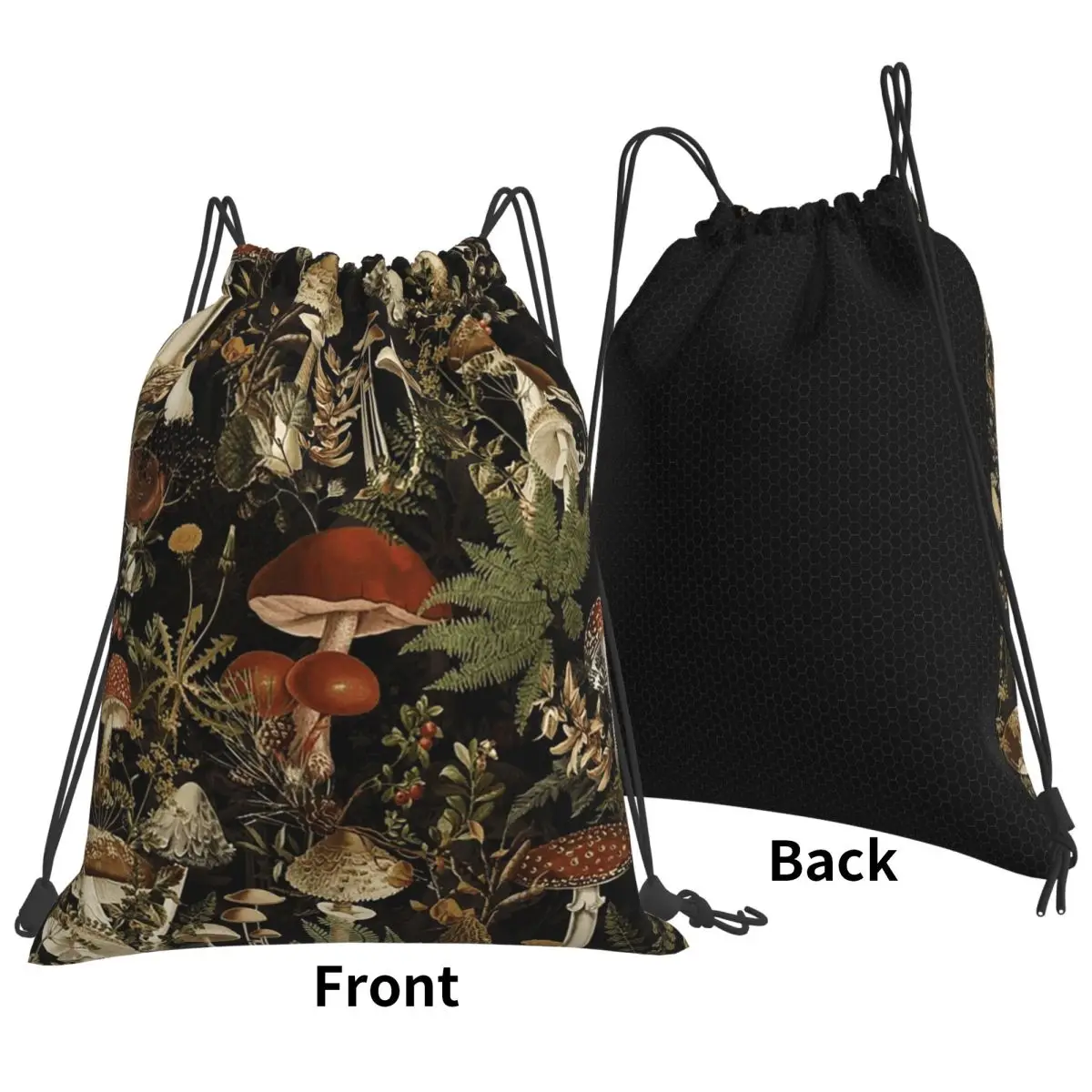 Midnight Mushrooms Forest Botanical Night Garden Backpacks Multi-function Drawstring Bundle Pocket Sports Bag Book Bags Students