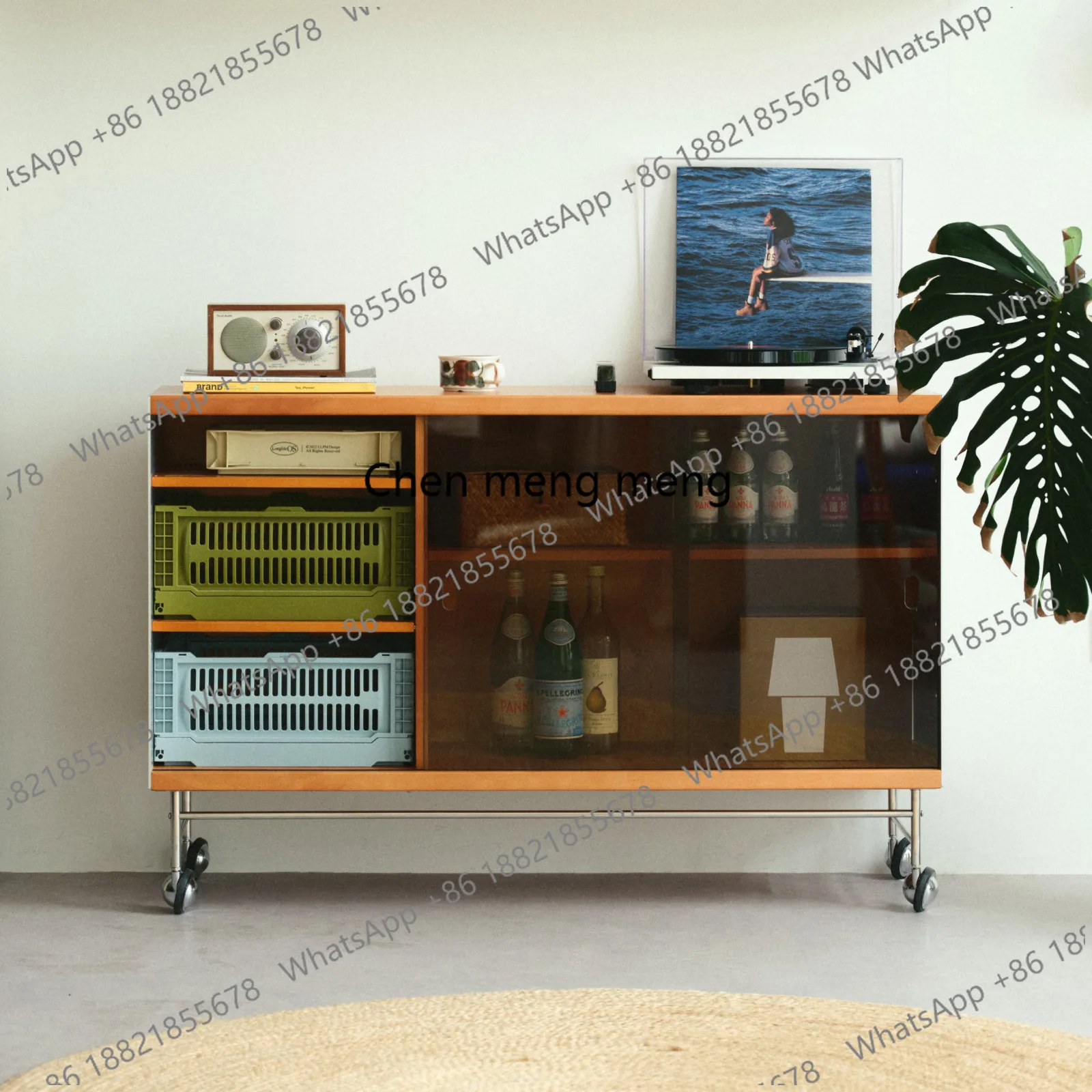 

| Nordic Japanese retro living room dining room study storage mobile display cabinet