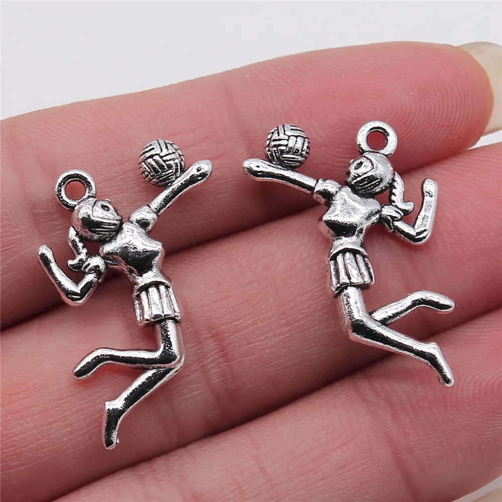 

Wholesale 100pcs/bag 24x26mm Volleyball Player Charms Wholesale Antique Silver Color For Jewelry Making Charms