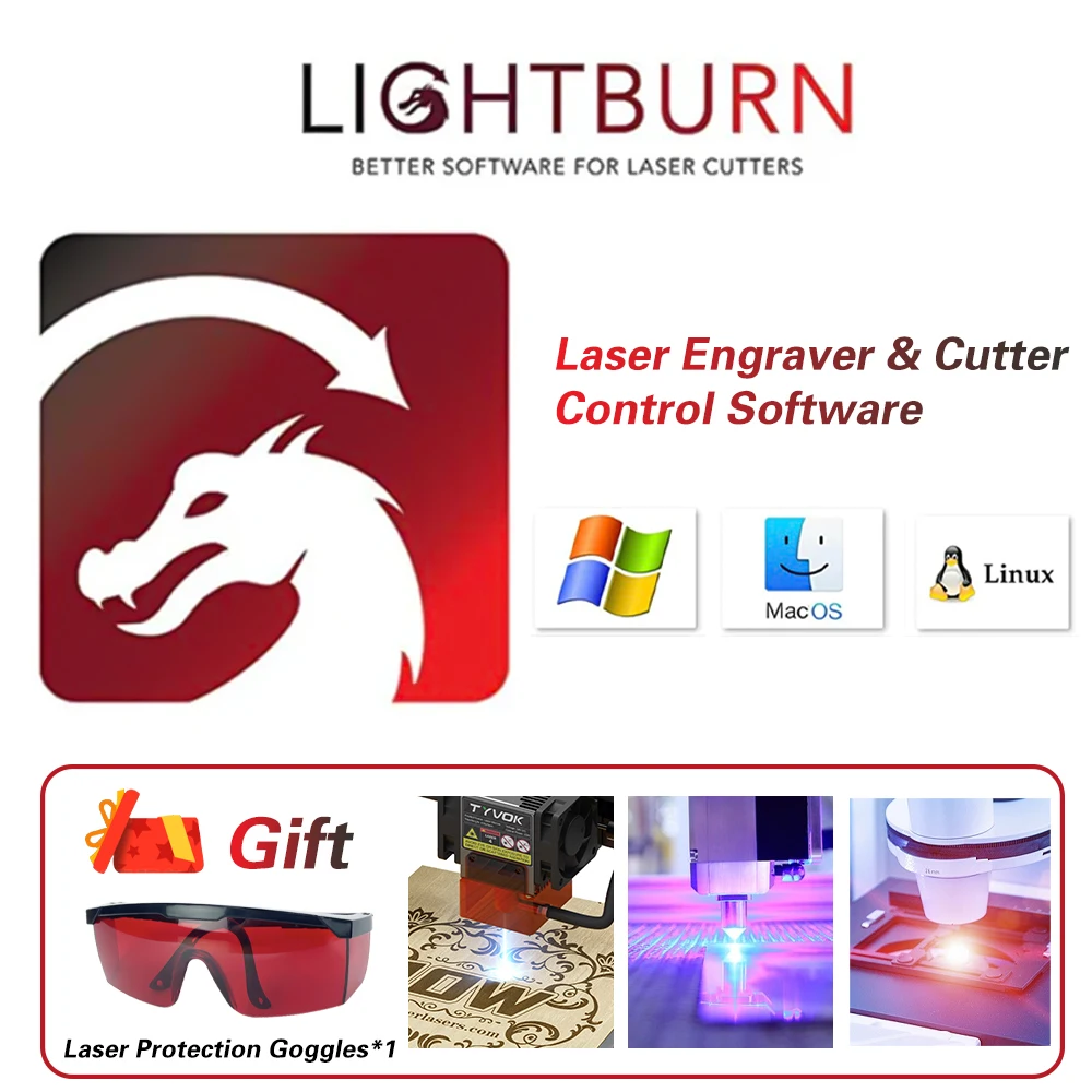 برنامج Tyvok LightBurn الأساسية، مفتاح رخصة النقش بالليزر، وحدة تحكم GCode متوافقة مع جميع العلامات التجارية، تدعم ماك ويند