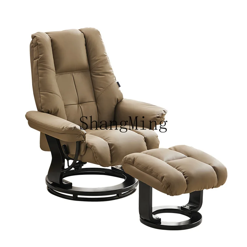 

FG modern leather recliner living room home first layer cowhide multi-functional single sofa solid wood rotating leisure chair