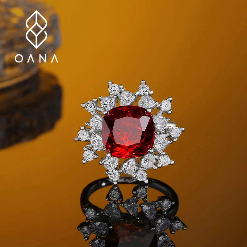 OANA Wedding Jewelry S925 Sterling Silver High Carbon Diamond Ring Fashion Light Luxury Ruby Style Free Shipping