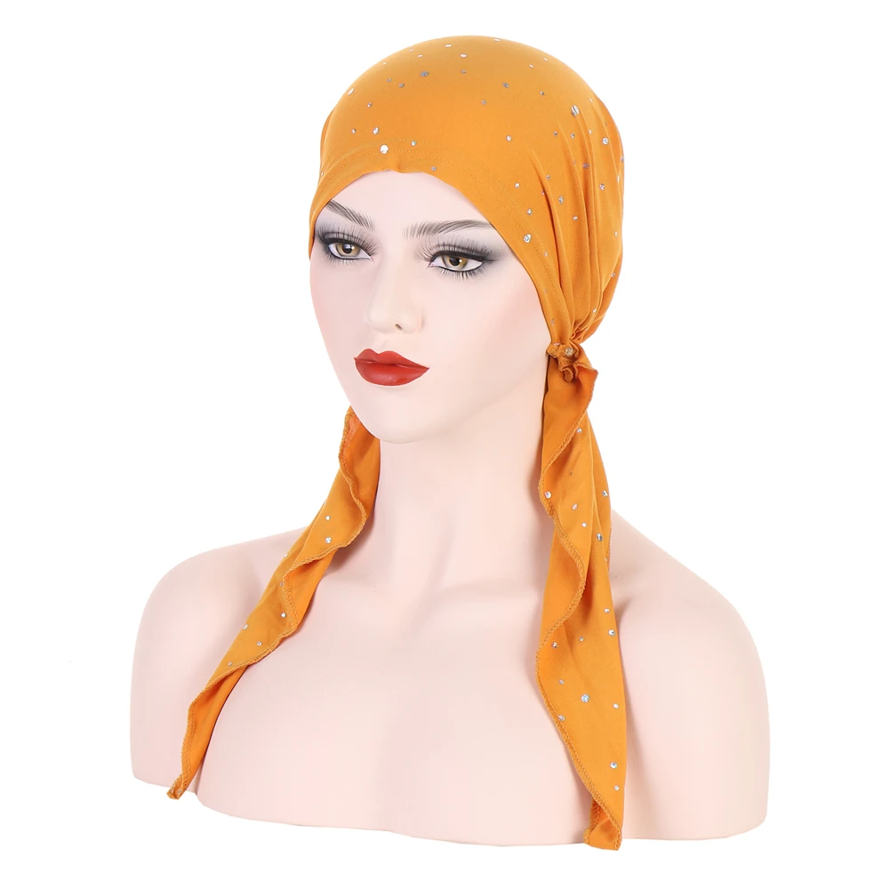 Pre-Tied Muslim Hijab Elastic Bandana Turban Chemo Cap Inner Hat Cancer Long Tail Headwear Beanies Femme Turbantes Headwrap Caps