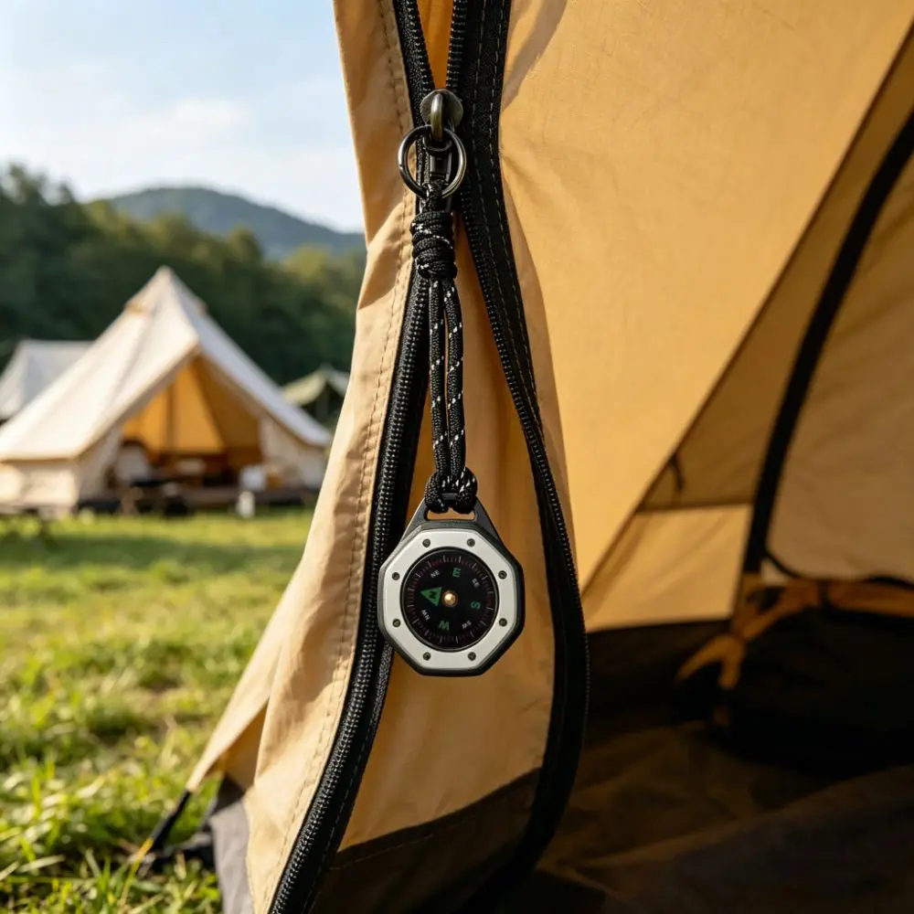 Portable Mini Durable Metal Frame Octagonal Compass With Paracord Lanyard For Outdoor Camping Hiking Survival Navigation Gear