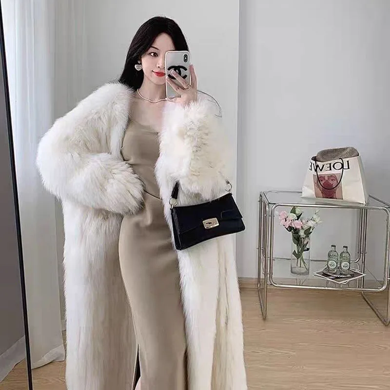 Autumn Winter New Eco-Friendly Anti-Fox Fur Jacket Women\'s Overcoat Fashion Loose Long Furry High-End Thick Warm Fur Parka Coat