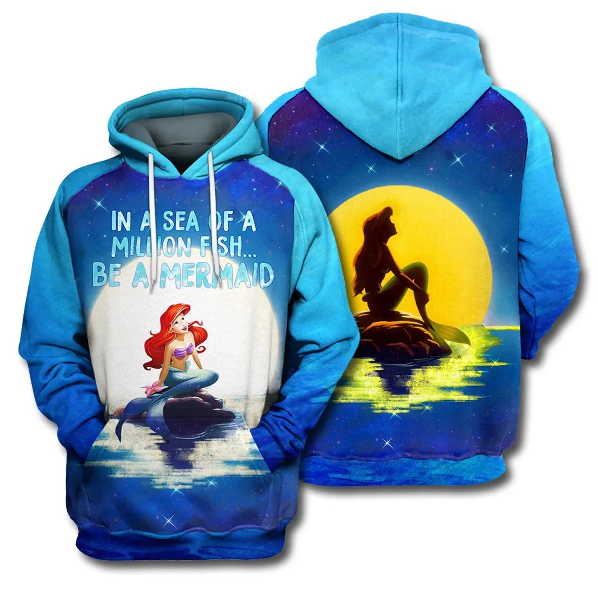 

Disney children's cartoon pattern 3D printed little mermaid hoodie outdoor sports pullover men and women spring and autumn stree