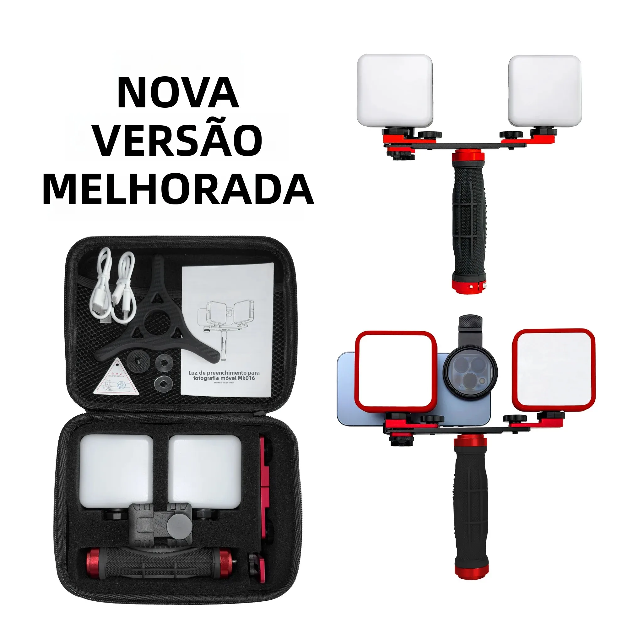 Luz de Fotografia para Celular HERA MK-016. LED para fotos e vídeos. Fotos Polarizadas e Macro para Smartphone