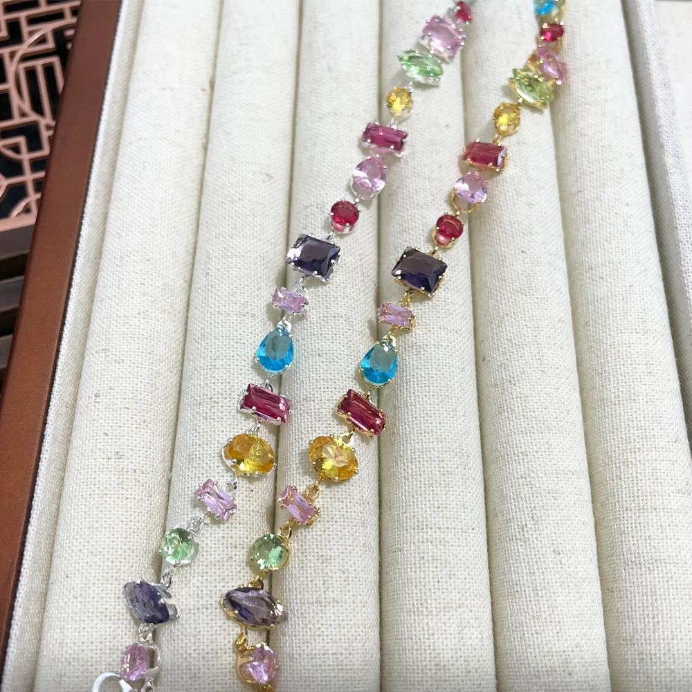 NEW Arrived Fashion Women Jewelry Gold Color High Quality 5A Cubic Zirconia Colorful CZ Tennis Chain Bracelet Wedding Gift