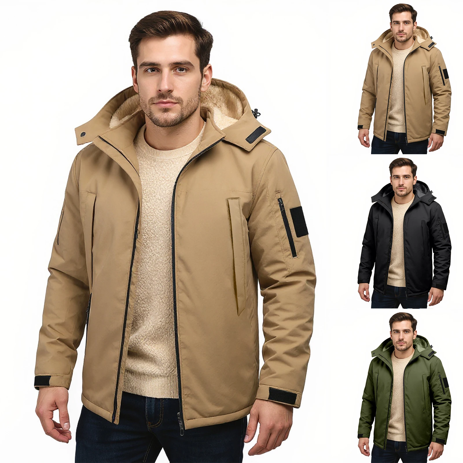 الرجال سترة غير رسمية موضة شتاء دافئ طويل الأكمام يندبروف معاطف رجالي في الهواء الطلق جاكت مزود بغطاء للرأس الرجال أبلى معطف جاكيتات