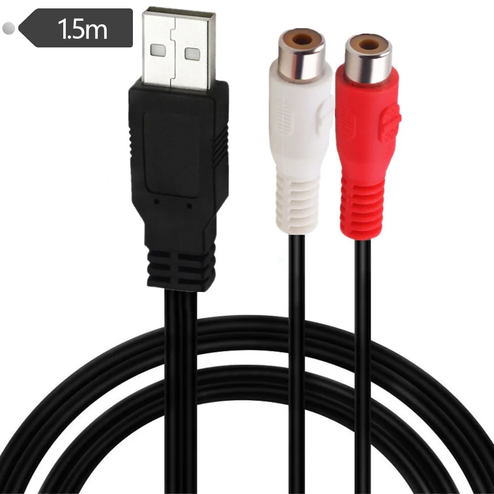 USB to 2 RCA Cable 5 Feet 1.5m USB 2.0 A Male to Dual RCA Female Jack Splitter PC TV Aux Audio Video AV Composite Adapter Cord