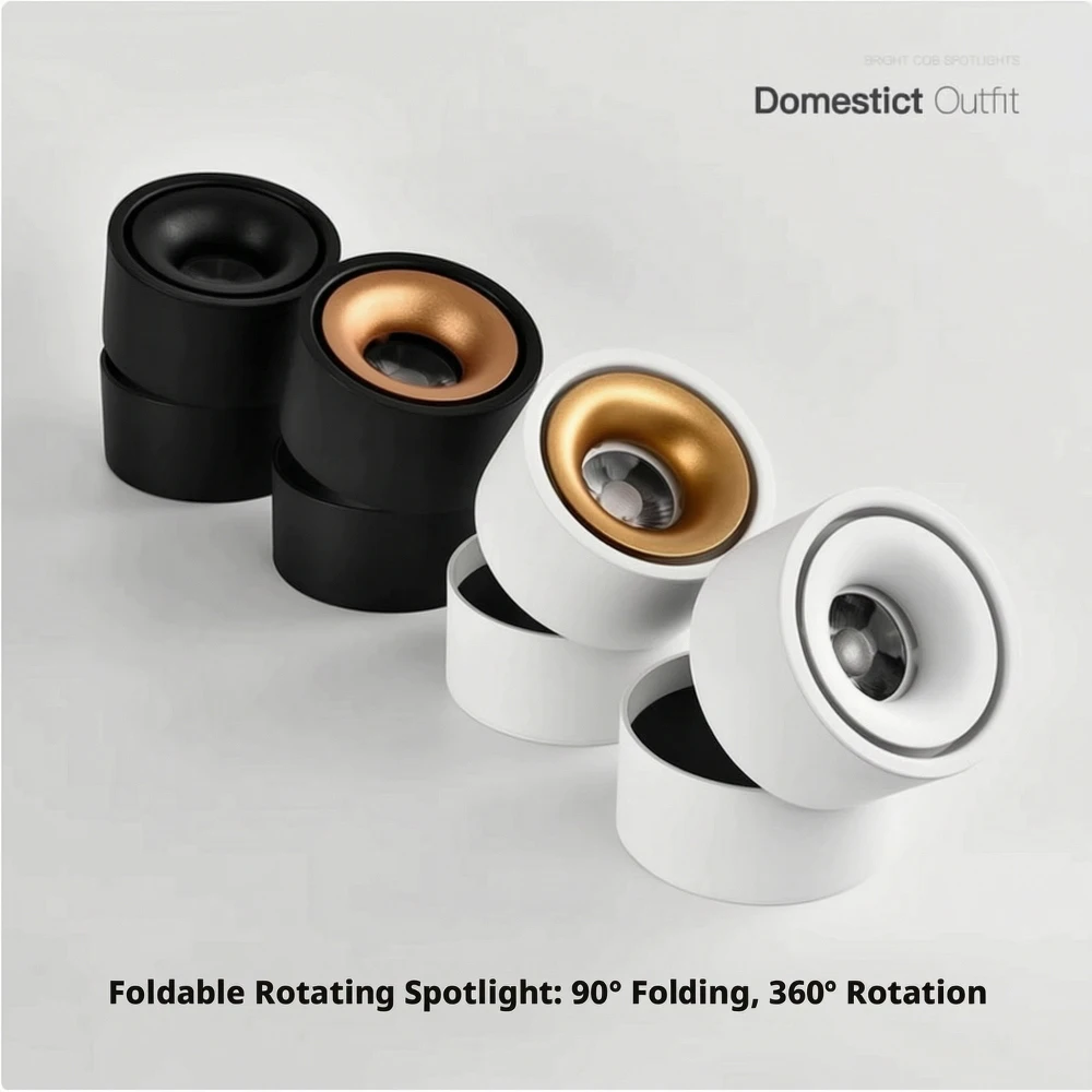 Dimmable LED Surface Mounted Ceiling Light, Foldable 360 Degree Rotating COB Spotlight AC85-240V 7W-20W
