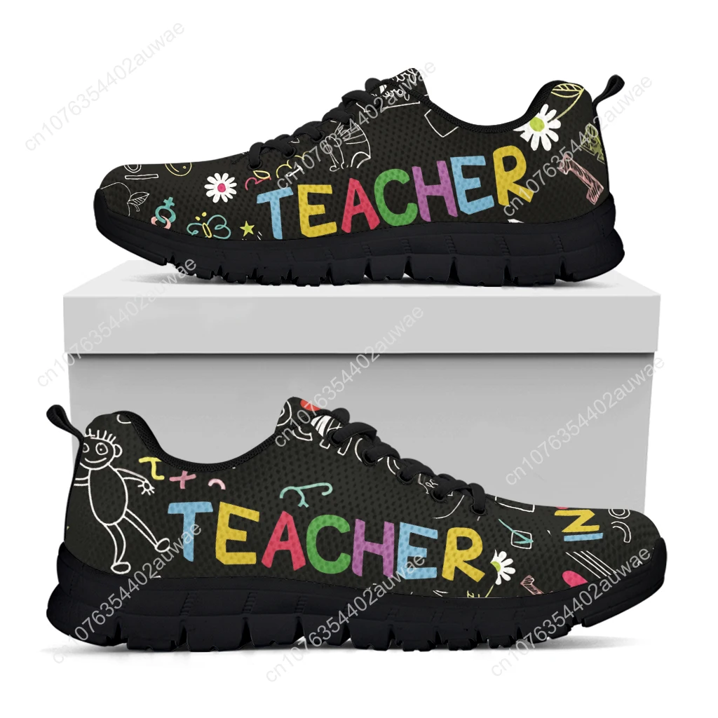 Teacher Print Fashion Black Soft Sole Lightweight Lace-up Shoes Comfortable And Breathable Summer Sneakers Zapatos