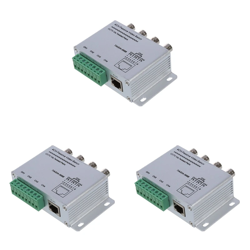 3X UTP 4 Channel Passive Video Balun Transceiver