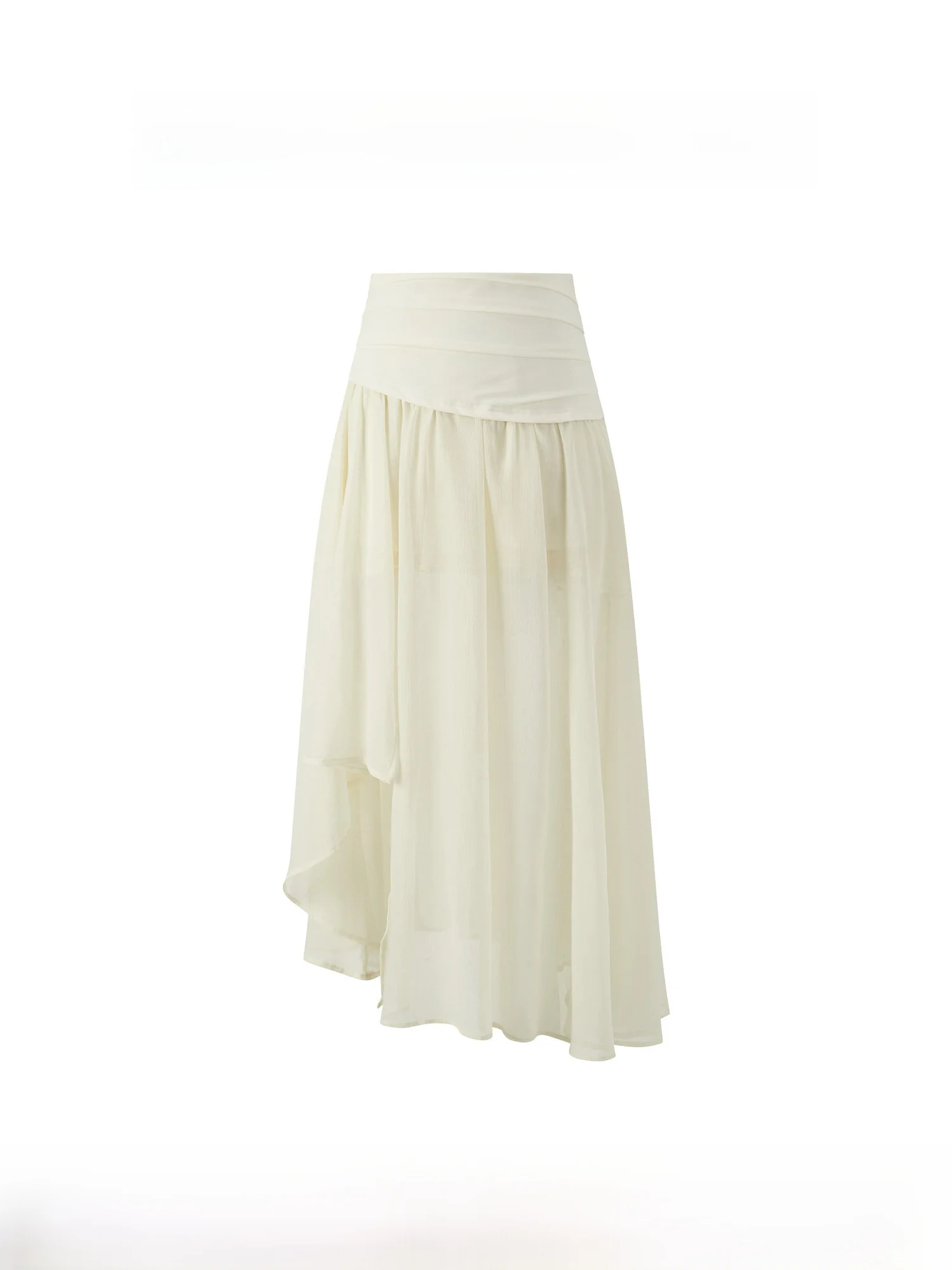 

Sweet Asymmetrical Net Skirt Women's Midi Skirt Autumn Casual High Waist Polyester Fiber Gauze Side Zipper Loose Fit Sle