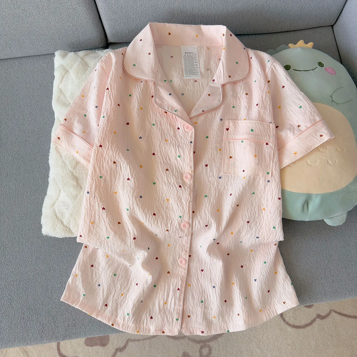 Women'S Printed Polka Dot Cotton Pajamas Set Short Sleeved Top And Shorts 2-Piece Casual Comfortable Home Sweet Print Sleepwear view 2