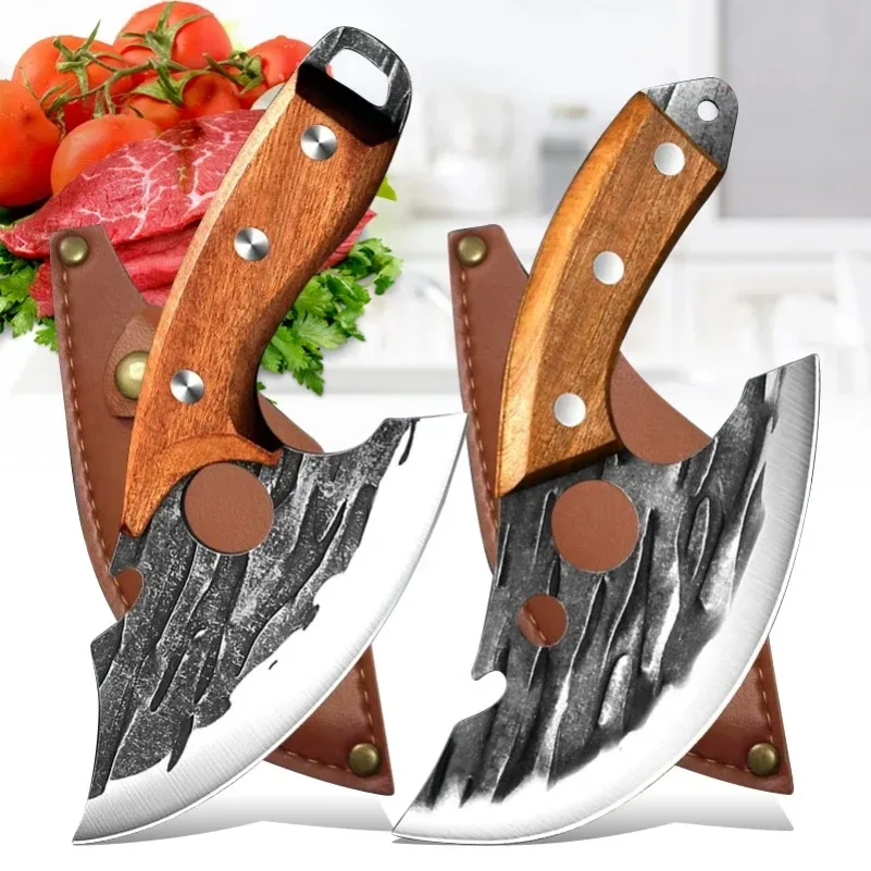 Barbecue Knife Forged Butcher Knife Chef Slicing Meat Fruit Fish Kitchen Knive Boning Knife with Bottle Opener Pocket with Cover