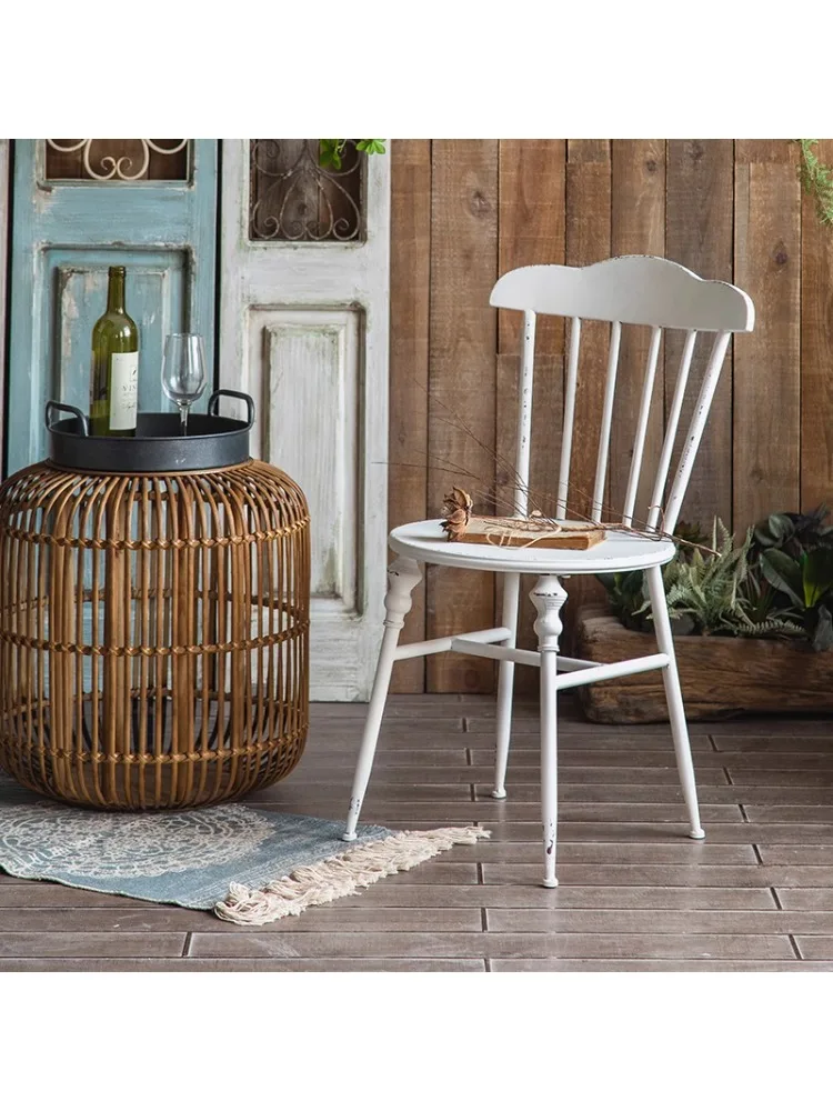 Retro nostalgic wrought iron backrest single chair dining chair outdoor courtyard open-air garden tables and chairs