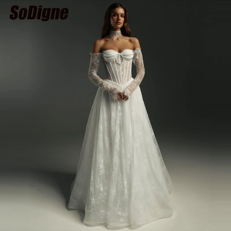 

﻿ SoDigne A-line Lace Wedding Dresses Off Shoulder Sweetheart Bridal Dress 2026 Long Bride Gown vestidos de novia Customized