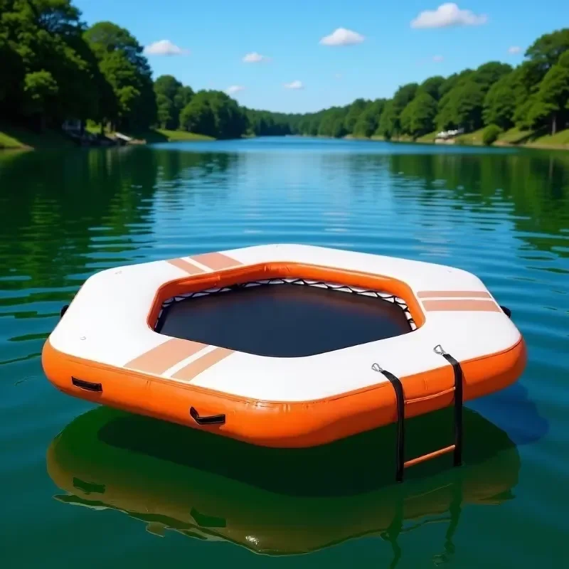Inflatable Water Trampoline Floating Platform Canopy Yacht-Style Seaside Leisure Floating Island Multi-Person PVC Material