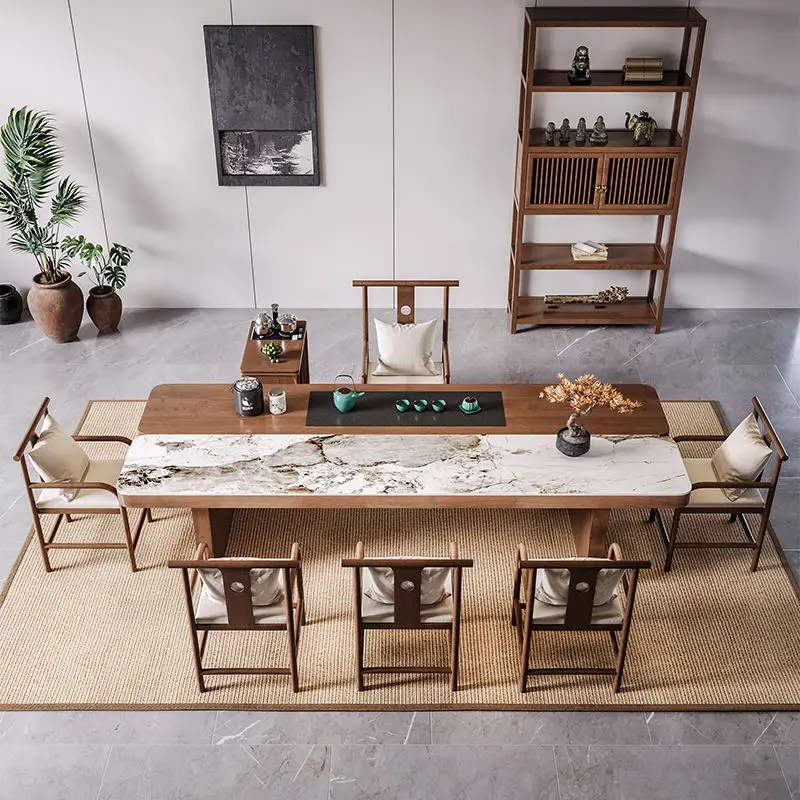 طاولة شاي كبيرة جديدة على الطراز الصيني، مجموعة طاولة شاي وكرسي، حديثة وبسيطة وخفيفة فاخرة للمكتب والمنزل Zen الصلبة #3