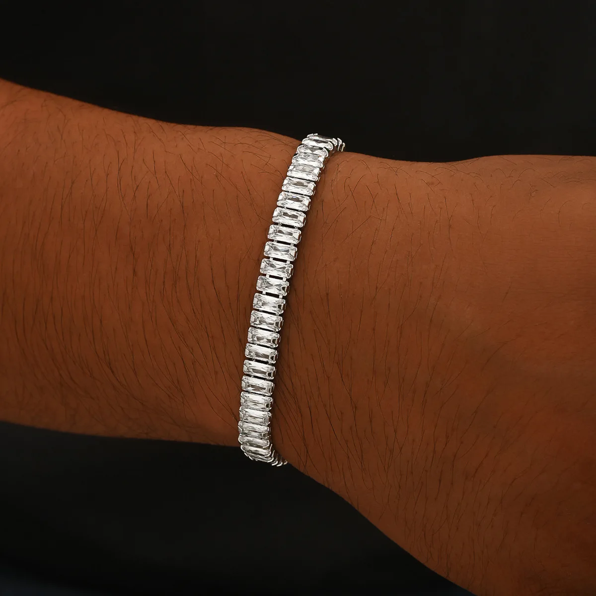 

Luxury 24K 9999 Pure Gold real gold Tennis Bracelet Men's Bracelet High Sense Ins Full Diamond Fashion Bracelet