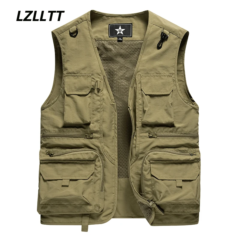 2023 Summer New Mens Many Pocket Tactical Hiking Fishing Vest Man Photographer Waistcoat Mesh Cargo Sleeveless Jacket Tool Vest