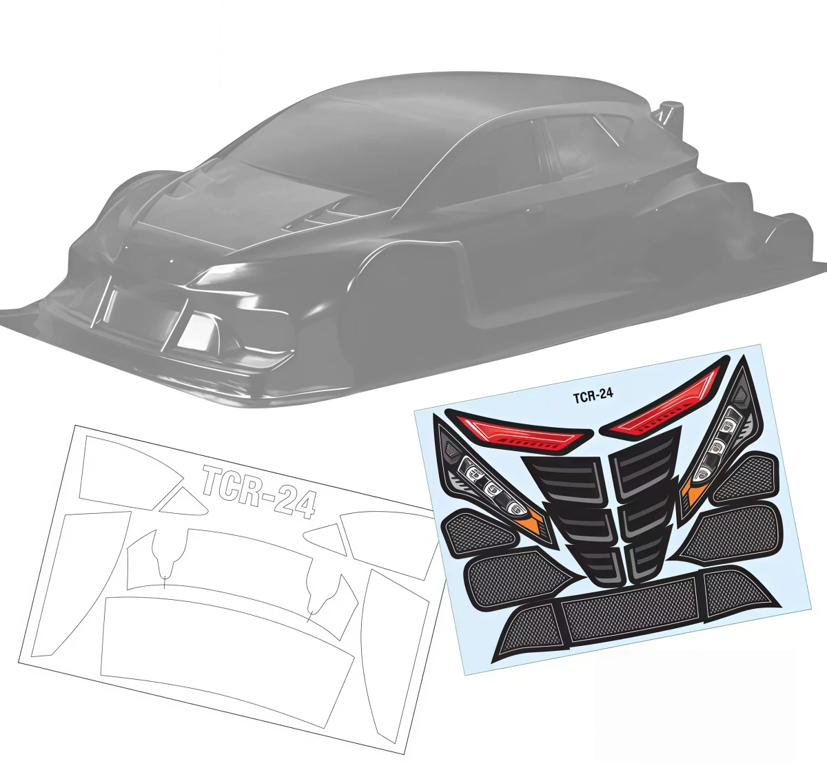 PIP E‑TCR24 FWD 1/10 Clear PC Body Shell 190mm Width Lexan Body for 1:10 RC FWD Touring Car
