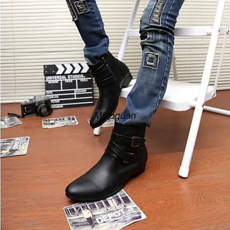 Men Boots Winter Leather Short Boots British Style Business Flat Heel Work Ankle Botas Motorcycle Casual Shoes Large Size 39-47