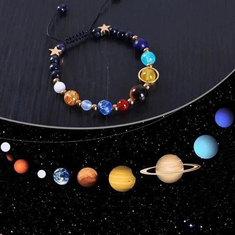 Wrist Bracelet Bangle Galaxy Planets Solar System Natural Stone Beads Women Men