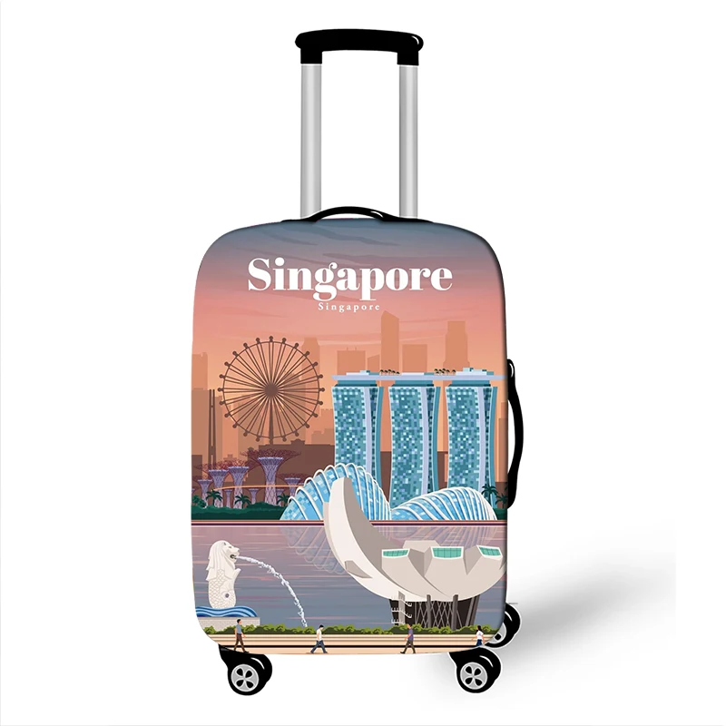 World Travel Famous City Painting Luggage Cover for Travel Elastic Dust Suitcase Protective Covers Travel Accessories